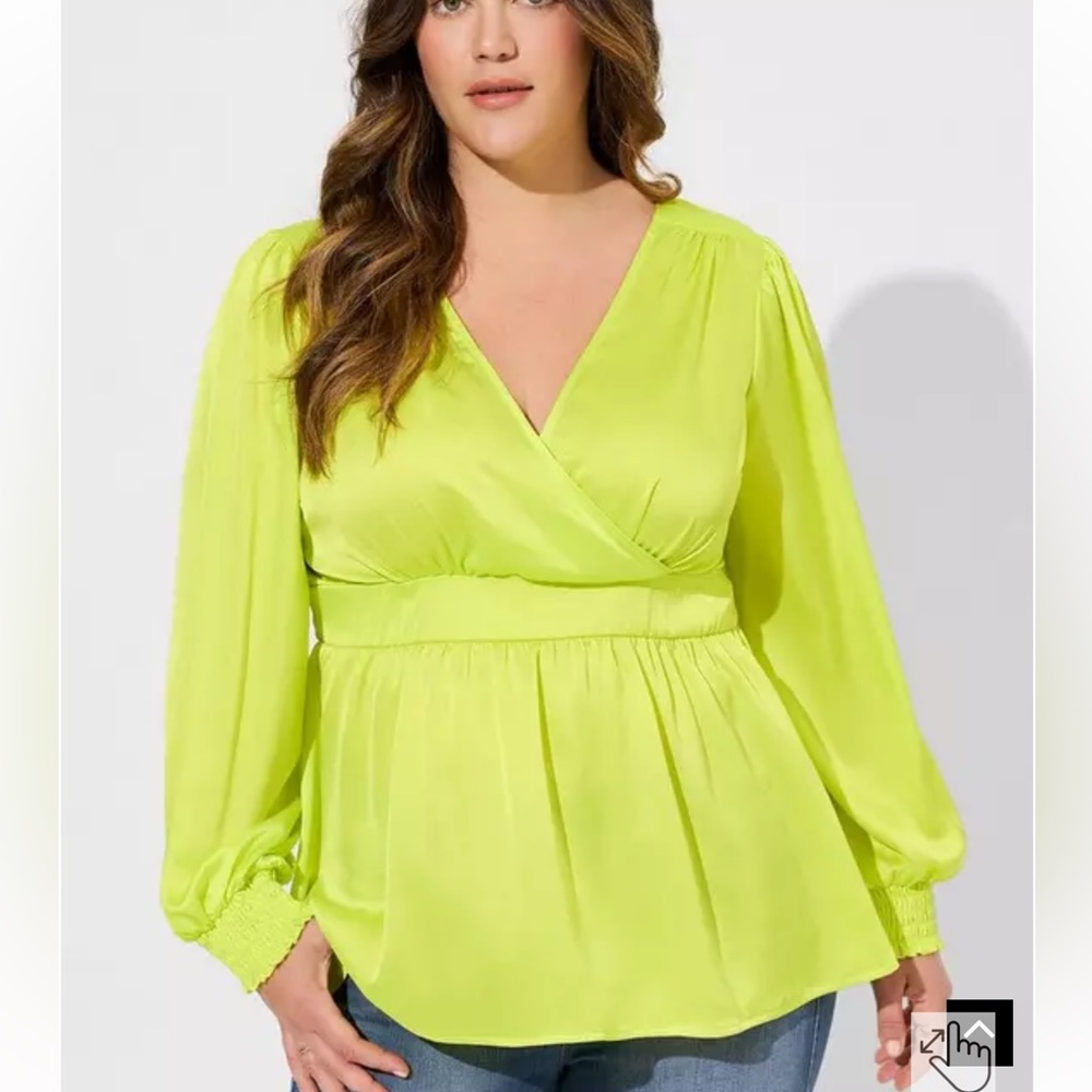 Torrid Satin Surplice Tie Cut Out Back Long Sleeve Blouse